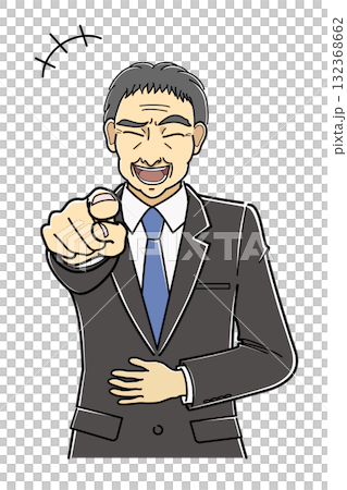 腹を抱えて笑うスーツの中年男性・上半身 腹を抱えて笑うスーツの中年男性・上半身 132368662