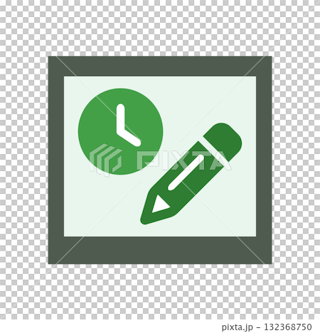 代表日程表和筆記的綠色時鐘和鉛筆圖標 132368750