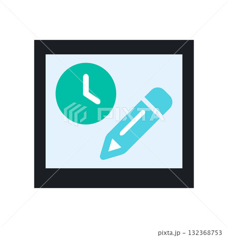 水色のポラロイドフレーム内に描かれた時間管理とプランニングアイコン 132368753