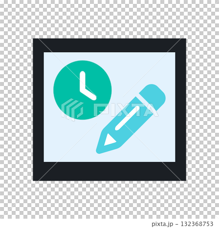 水色のポラロイドフレーム内に描かれた時間管理とプランニングアイコン 132368753