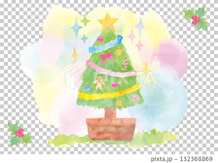 可愛的聖誕樹插圖,帶有柔和的手繪水彩背景。 可愛的聖誕樹插圖,帶有柔和的手繪水彩背景。 132368869