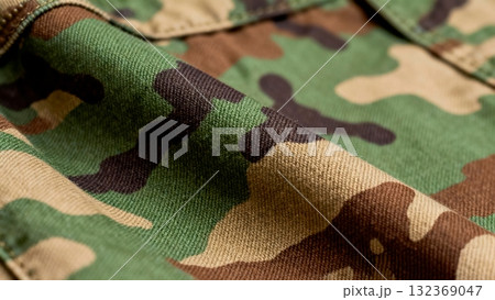 Camouflage Military Uniform Fabric Texture Close-up Pattern 132369047