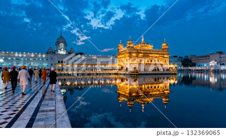 Golden Temple Amritsar Reflected in Sacred Pool at Blue Hour Golden Temple Amritsar Reflected in Sacred Pool at Blue Hour 132369065