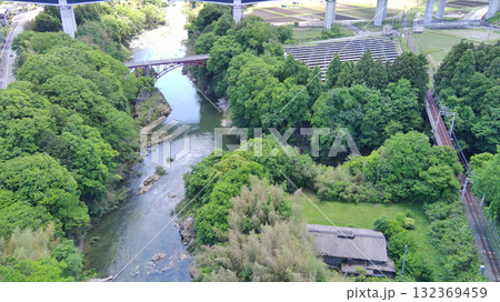 愛知県新城市　三河国「長篠城」上空より 132369459