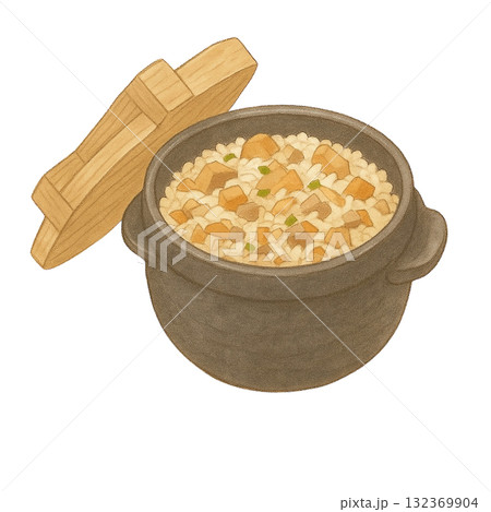 【秋】昔ながらの釜で炊いた炊き込みご飯のイラスト 132369904