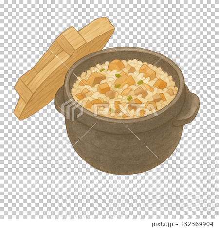【秋】昔ながらの釜で炊いた炊き込みご飯のイラスト 132369904