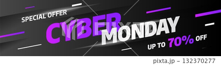 Cyber Monday, discount sale concept. Inscription design template. Cyber Monday banner. Vector illustration. 132370277