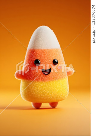3D cartoon candy corn character cheerful face smiling playful isolated on white background 3D cartoon candy corn character cheerful face smiling playful isolated on white background 132370374