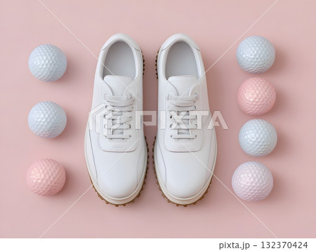 Golf shoes mockup flat lay clean composition minimal design 132370424