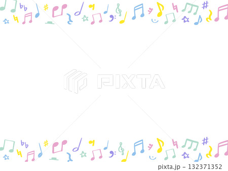 手描きのシンプルでカラフルな音符と音楽記号の背景フレームイラスト 132371352