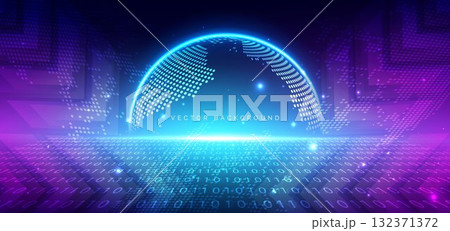 Global connection network on dark blue background. 132371372