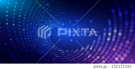 Technology dotted glowing swirl on dark blue background. 132371385