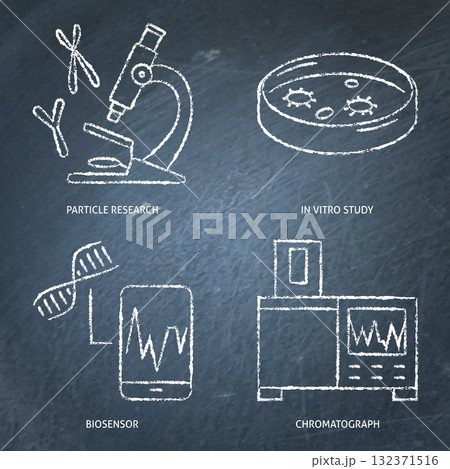 Laboratory analysis and diagnostics chalkboard icon set Laboratory analysis and diagnostics chalkboard icon set 132371516