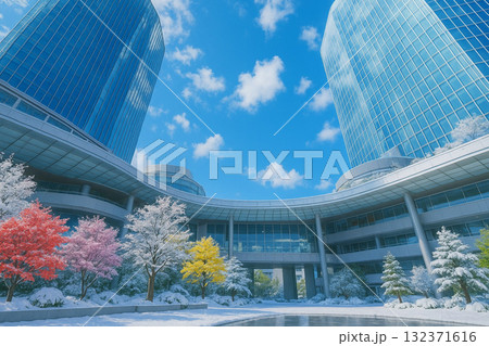 ニュウマン高輪　高輪ゲートウェイシティ　高輪ゲートウェイ駅前　雪景色 132371616