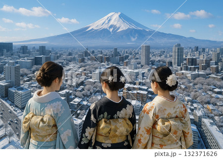 ニュウマン高輪より富士山方面の街並みを望む 雪景色 ニュウマン高輪より富士山方面の街並みを望む 雪景色 132371626