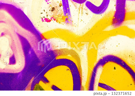 Vibrant Graffiti Art in Purple and Yellow with 80s Urban Flair Vibrant Graffiti Art in Purple and Yellow with 80s Urban Flair 132371652