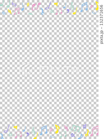 手描きのシンプルでカラフルな音符と音楽記号の背景フレームイラスト（縦） 132371656