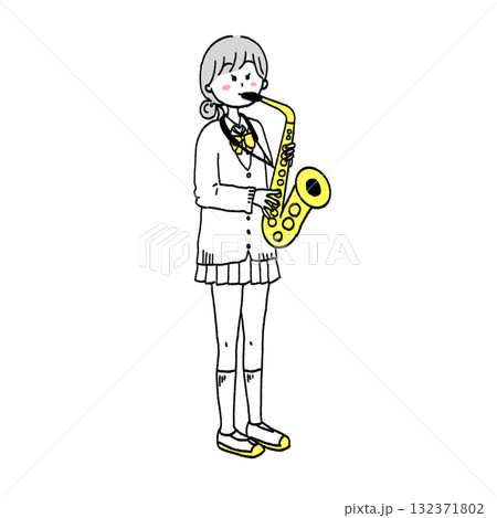サックスを吹く学生　イラスト 132371802