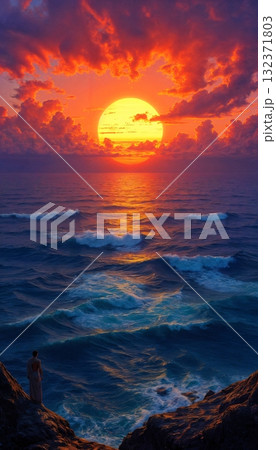 Sunset from the rocky shore 132371803