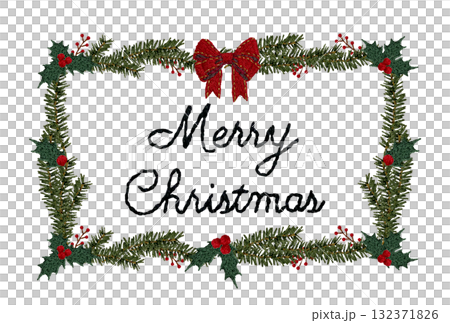 【文字入りクリスマスリース四角枠】手刺繍イラスト素材 【文字入りクリスマスリース四角枠】手刺繍イラスト素材 132371826