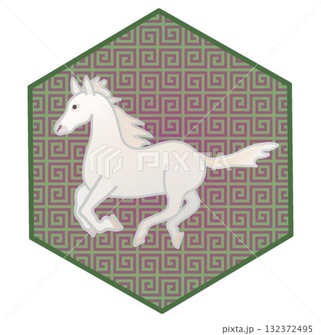 六角背景つき馬のイラスト 六角背景つき馬のイラスト 132372495