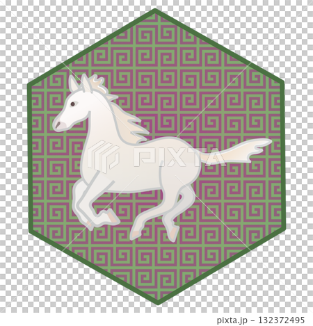 六角形背景的馬的插圖 132372495