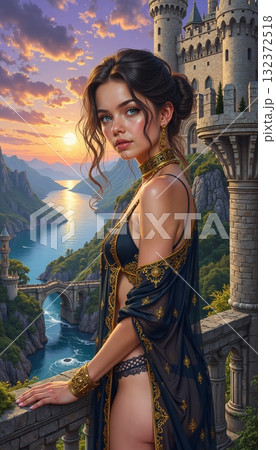 Portrait of a girl with a view of the castle 132372518