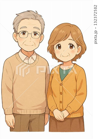 笑顔で立つシニア夫婦 132372582