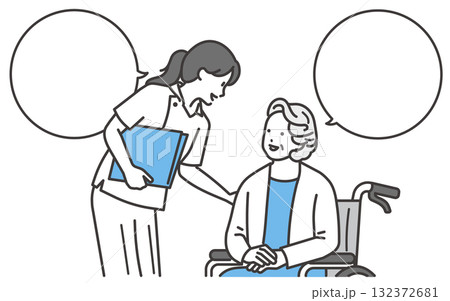 看護士と話をするシニア女性のイラスト 132372681