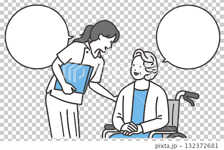 看護士と話をするシニア女性のイラスト 132372681
