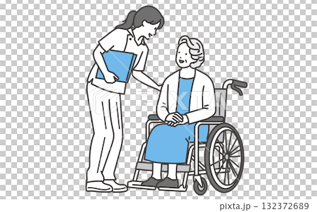 一位老年婦女與護士交談的插圖 132372689
