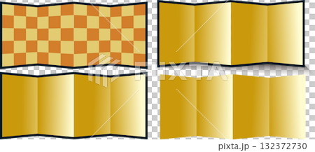 Gold folding screen, folding screen, gold leaf, vector material set 132372730