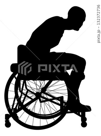 Silhouette of Man Leaning Forward in Wheelchair Silhouette of Man Leaning Forward in Wheelchair 132372736