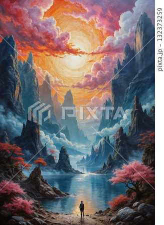 Landscape painting with watercolors Landscape painting with watercolors 132373259