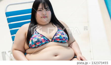 若い水着のポッチャリさん 132373455