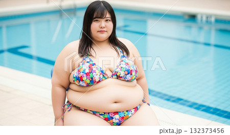 若い水着のポッチャリさん 132373456