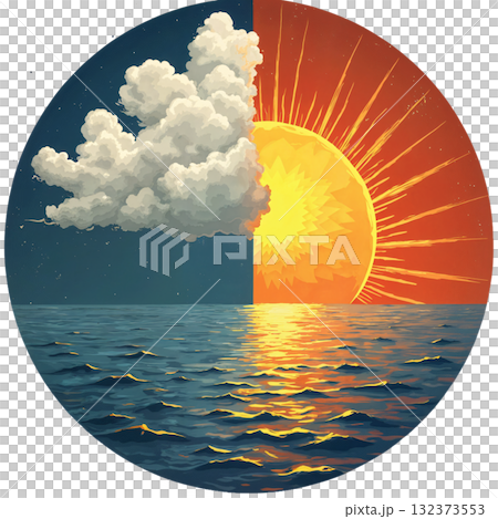 Round paintings design for CD DVD disc - day night clock ticking 132373553