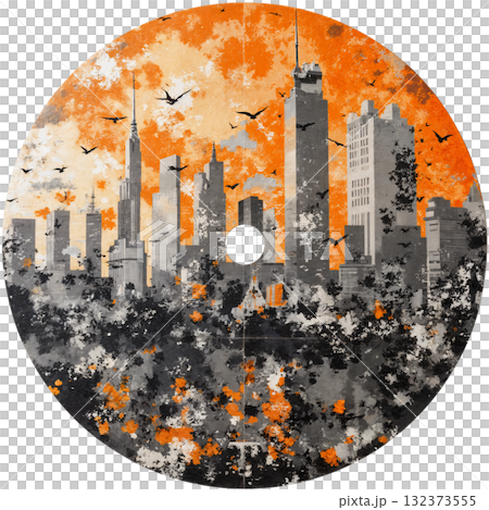 Round paintings for CDDVD disc design - birds over the city Round paintings for CDDVD disc design - birds over the city 132373555