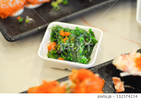 seaweed salad or Chuka Wakame or seaweed with sesame and shrimp egg 132374214