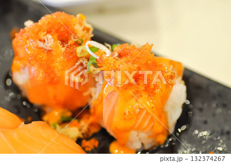 shrimp egg ball or shrimp egg rolls or salmon ball or Japanese rolls or salmon rolls shrimp egg ball or shrimp egg rolls or salmon ball or Japanese rolls or salmon rolls 132374267