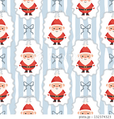 Christmas seamless pattern with winter Santa Claus in frames and bows. Retro festive background. 132374323