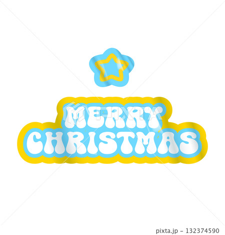 Merry Christmas blue sticker vector design, creative holiday typography, modern festive graphic art for cards, invitations, social media banners, and seasonal decorations. Merry Christmas text 132374590