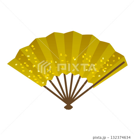 金箔柄の日本和風で豪華な金色扇子のベクターイラスト 金箔柄の日本和風で豪華な金色扇子のベクターイラスト 132374634