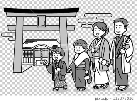 第一次穿著和服參拜神社的一家人 第一次穿著和服參拜神社的一家人 132375016