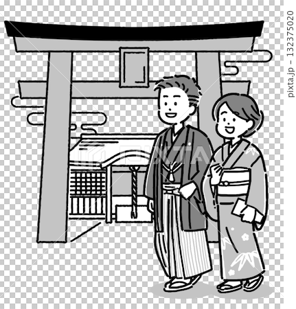 一對穿著和服的年輕夫婦參觀神社 132375020