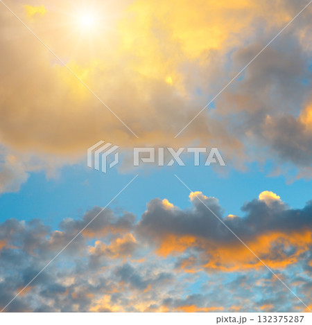 Golden Sunburst and Dramatic Sunset Clouds 132375287