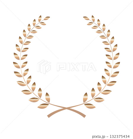 月桂樹フレームのイラスト　月桂冠シンプル　メタリック銅色ブロンズ　ベクターpng 132375434