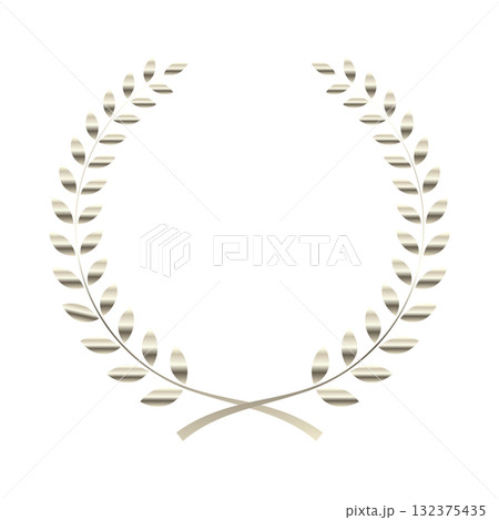 月桂樹フレームのイラスト　月桂冠シンプル　シルバー銀色　メタリック　ベクターpng 132375435