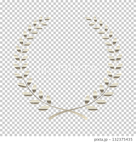 月桂樹フレームのイラスト　月桂冠シンプル　シルバー銀色　メタリック　ベクターpng 132375435