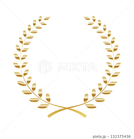 月桂樹フレームのイラスト　月桂冠シンプル　金色ゴールド　メタリック　ベクターpng 132375436